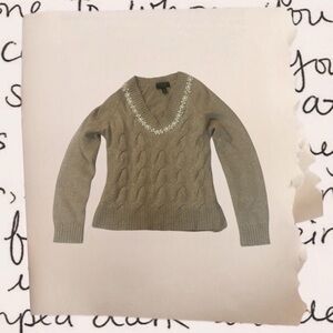 pearl appliqué cashmere v-neck knit sweater